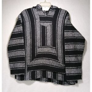 Vintage Baja Joe Hoodie Large Black and White Retro 90s Hippie‎